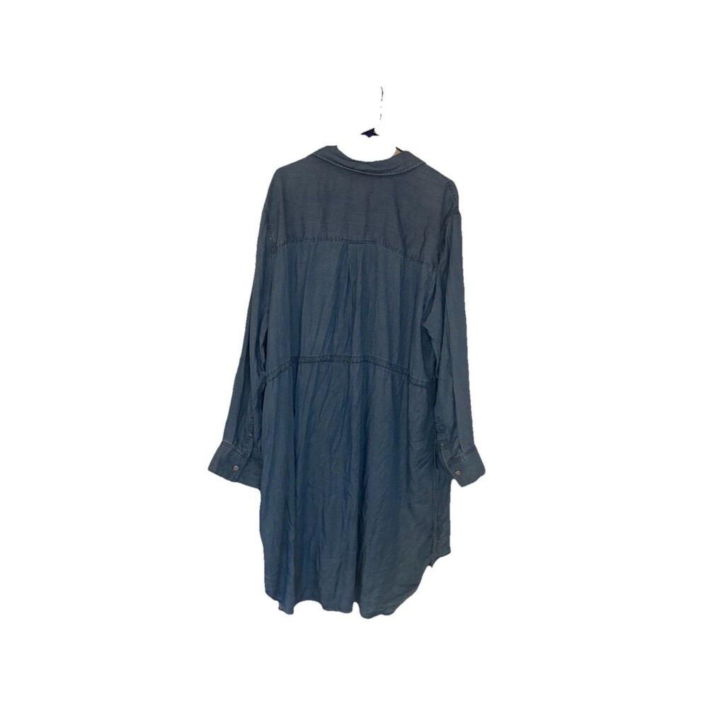 NWT Terra And Sky Light Weight Denim Dress Size 2X Long Sleeve Cinch Back - Picture 2 of 10